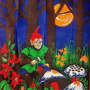 Vintage Irish Linen Tea Towel Dish Towel Leprechaun Mid Century Mushrooms
